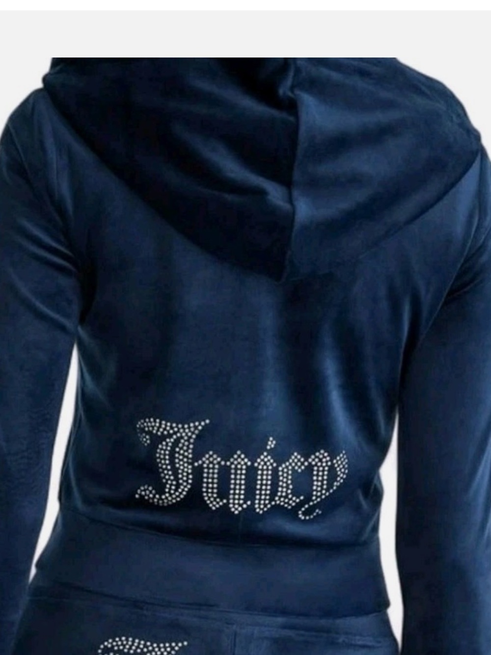 Juicy Couture Women’s Deep Blue Y2K Velvet Rhinestoned Hoodie Size Small